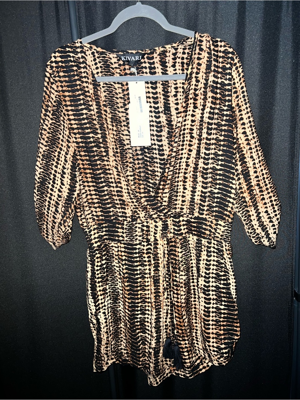Kivari Black and Beige Printed V-Neck Jumpsuit